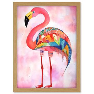 Artery8 Flamingo Bird With Multicolour Patterns Folk Art Watercolour Painting Artwork Framed A3 Wall Art Print Artery8 Flamingo Bird With Multicolour Patterns Folk Art Watercolour Painting Artwork Framed A3 Wall Art Print