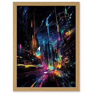 Artery8 New York City at Night Modern Abstract Neon Contrast Painting Artwork Framed Wall Art Print A4 Artery8 New York City at Night Modern Abstract Neon Contrast Painting Artwork Framed Wall Art Print A4