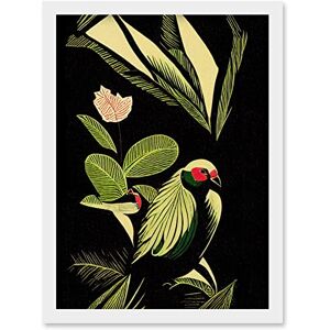 Artery8 - Green Black Tropical Plant Leaves with Bird Artwork - Wall Art Print Artery8 - Green Black Tropical Plant Leaves with Bird Artwork - Wall Art Print
