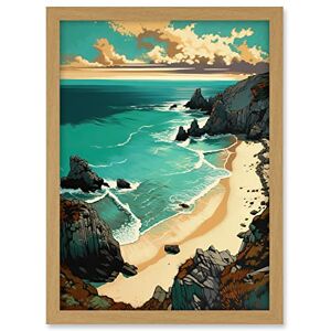 Artery8 Porthcurno Sandy Beach Cliffs Coastal Landscape Artwork Framed A3 Wall Art Print Artery8 Porthcurno Sandy Beach Cliffs Coastal Landscape Artwork Framed A3 Wall Art Print