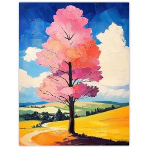 Artery8 Pink Tree in Countryside Field Landscape Painting Living Room Extra Large XL Wall Art Poster Print Artery8 Pink Tree in Countryside Field Landscape Painting Living Room Extra Large XL Wall Art Poster Print