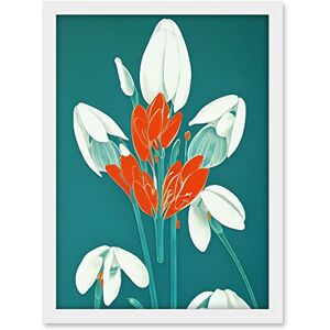Wee Blue Coo Abstract Snowdrops Red Flowers on Teal Retro Mid Century Style Artwork Framed A3 Wall Art Print Wee Blue Coo Abstract Snowdrops Red Flowers on Teal Retro Mid Century Style Artwork Framed A3 Wall Art Print