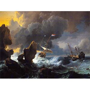 Wee Blue Coo Painting Sea Maritime Bakhuizen Ships Distress Rocky Coast Wall Art Print Wee Blue Coo Painting Sea Maritime Bakhuizen Ships Distress Rocky Coast Wall Art Print