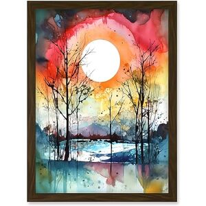 Artery8 Abstract Sunset Landscape Watercolour Painting Countryside Lake Autumn Trees Artwork Framed Wall Art Print A4 Artery8 Abstract Sunset Landscape Watercolour Painting Countryside Lake Autumn Trees Artwork Framed Wall Art Print A4