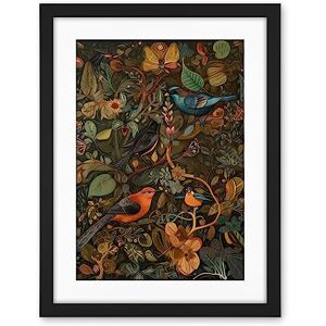 Artery8 Birds and Butterflies on Autumnal Tree Folk Art Artwork Framed Wall Art Print 18X24 Inch Artery8 Birds and Butterflies on Autumnal Tree Folk Art Artwork Framed Wall Art Print 18X24 Inch