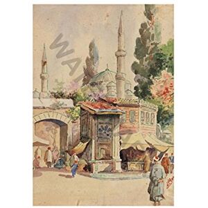 Wee Blue Coo Painting Al-rassam Unknown Title (mosque & Bazaar) Wall Art Print Wee Blue Coo Painting Al-rassam Unknown Title (mosque & Bazaar) Wall Art Print