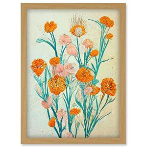 Doppelganger33 LTD Boho Marigold Flowers Teal Orange Painting Artwork Framed Wall Art Print A4 Doppelganger33 LTD Boho Marigold Flowers Teal Orange Painting Artwork Framed Wall Art Print A4