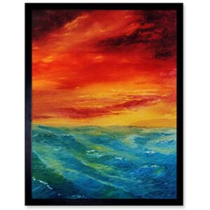Wee Blue Coo Sky Seascape Sunset Waves Red Blue Art Print Framed Poster Wall Decor 12x16 inch Wee Blue Coo Sky Seascape Sunset Waves Red Blue Art Print Framed Poster Wall Decor 12x16 inch