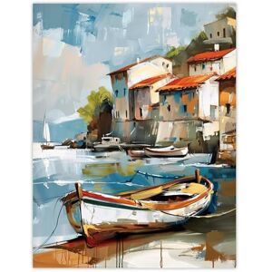 Artery8 Fishing Village Oil Painting Boats Coastal Summer Living Room Extra Large XL Wall Art Poster Print Artery8 Fishing Village Oil Painting Boats Coastal Summer Living Room Extra Large XL Wall Art Poster Print