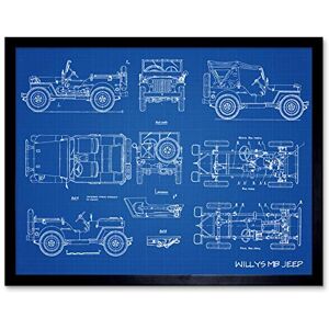 Artery8 Willys MB US Military Jeep Vehicle Blueprint Plan Art Print Framed Poster Wall Decor 12x16 inch Artery8 Willys MB US Military Jeep Vehicle Blueprint Plan Art Print Framed Poster Wall Decor 12x16 inch