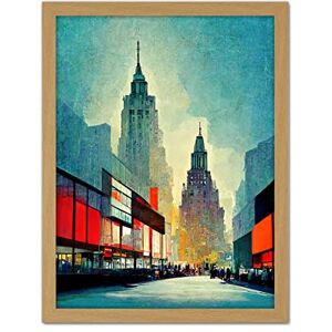 Doppelganger33 LTD Broadway New York City Cityscape In Blue And Red Artwork Framed Wall Art Print 18X24 Inch Doppelganger33 LTD Broadway New York City Cityscape In Blue And Red Artwork Framed Wall Art Print 18X24 Inch