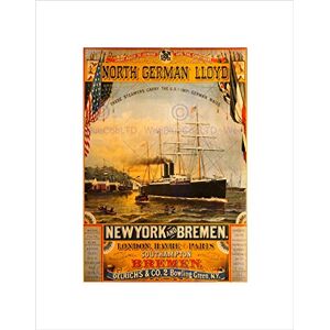 Wee Blue Coo TRAVEL TRANSPORT NEW YORK BREMEN SHIP BOAT LINER FRAMED ART PRINT MOUNT B12X7372 Wee Blue Coo TRAVEL TRANSPORT NEW YORK BREMEN SHIP BOAT LINER FRAMED ART PRINT MOUNT B12X7372