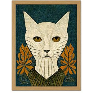 Doppelganger33 LTD Elegant Cat Illustration William Morris Style Teal Mustard Artwork Framed Wall Art Print 18X24 Inch Doppelganger33 LTD Elegant Cat Illustration William Morris Style Teal Mustard Artwork Framed Wall Art Print 18X24 Inch