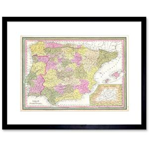 Wee Blue Coo 1850 Mitchell Map Spain And Portugal Vintage Framed Wall Art Print Wee Blue Coo 1850 Mitchell Map Spain And Portugal Vintage Framed Wall Art Print