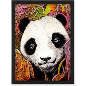 Doppelganger33 LTD Cute Panda In Bright Colourful Pattern Jungle Leaves Illustration Artwork Framed Wall Art Print A4 Doppelganger33 LTD Cute Panda In Bright Colourful Pattern Jungle Leaves Illustration Artwork Framed Wall Art Print A4