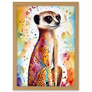 Artery8 Meerkat With Multicolour Pattern Fur Folk Art Watercolour Painting Artwork Framed A3 Wall Art Print Artery8 Meerkat With Multicolour Pattern Fur Folk Art Watercolour Painting Artwork Framed A3 Wall Art Print