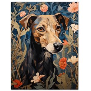 Artery8 Manchester Terrier On Elegant Blue Floral Backdrop William Morris Style Pattern Artwork Flowers Extra Large XL Wall Art Poster Print Artery8 Manchester Terrier On Elegant Blue Floral Backdrop William Morris Style Pattern Artwork Flowers Extra Large XL Wall Art Poster Print