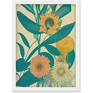Wee Blue Coo Marigold Daisy Flowers Turquoise Leaves Bright Colourful Abstract Artwork Framed Wall Art Print A4 Wee Blue Coo Marigold Daisy Flowers Turquoise Leaves Bright Colourful Abstract Artwork Framed Wall Art Print A4