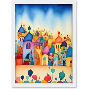 Artery8 Multicoloured Cityscape Celebration Day Folk Art Watercolour Painting Artwork Framed A3 Wall Art Print Artery8 Multicoloured Cityscape Celebration Day Folk Art Watercolour Painting Artwork Framed A3 Wall Art Print