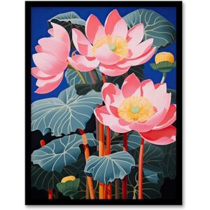 Artery8 Blooming Lotus Flowers Detailed Graphic Painting Pink Blue Green Stylised Aquatic Plant Artwork Framed Wall Art Print A4 Artery8 Blooming Lotus Flowers Detailed Graphic Painting Pink Blue Green Stylised Aquatic Plant Artwork Framed Wall Art Print A4