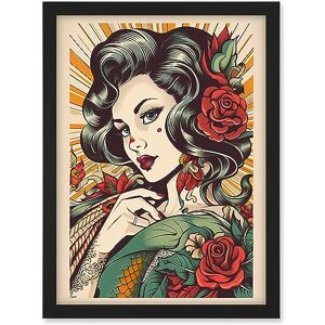 Artery8 Tattoo Pin Up Girl Roses Rockabilly Americana 50s Artwork Framed A3 Wall Art Print Artery8 Tattoo Pin Up Girl Roses Rockabilly Americana 50s Artwork Framed A3 Wall Art Print
