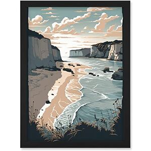 Artery8 Bay with Cliffs Pastel Colour Coastal Landscape Artwork Framed Wall Art Print A4 Artery8 Bay with Cliffs Pastel Colour Coastal Landscape Artwork Framed Wall Art Print A4