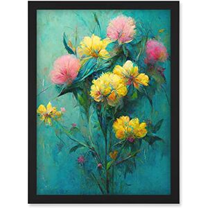 Doppelganger33 LTD Pink And Yellow Flower Bouquet In Teal Oil Painting Artwork Framed Wall Art Print A4 Doppelganger33 LTD Pink And Yellow Flower Bouquet In Teal Oil Painting Artwork Framed Wall Art Print A4