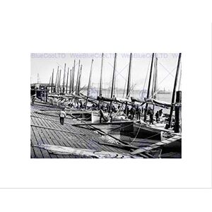 Wee Blue Coo Oyster Smacks At The Levee New Orleans 1900 Old BW Wall Art Print Wee Blue Coo Oyster Smacks At The Levee New Orleans 1900 Old BW Wall Art Print