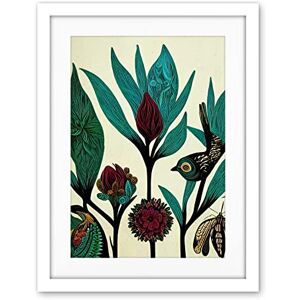 Wee Blue Coo Abstract Folk Art Leaves Flowers Birds Vintage Style Green Burgundy Cream Black Artwork Framed Wall Art Print 18X24 Inch Wee Blue Coo Abstract Folk Art Leaves Flowers Birds Vintage Style Green Burgundy Cream Black Artwork Framed Wall Art Print 18X24 Inch