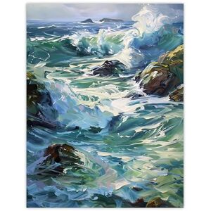 Artery8 Sea Spray Waves Crashing on Rocks Oil Painting Living Room Extra Large XL Wall Art Poster Print Artery8 Sea Spray Waves Crashing on Rocks Oil Painting Living Room Extra Large XL Wall Art Poster Print