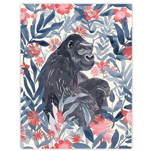 Artery8 Gorilla Ape and Pink Tropical Flowers Watercolour Living Room Extra Large XL Wall Art Poster Print Artery8 Gorilla Ape and Pink Tropical Flowers Watercolour Living Room Extra Large XL Wall Art Poster Print