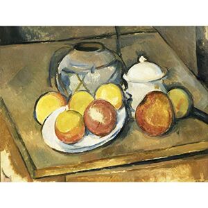 Fine Art Prints Paul Cezanne Strohvase mit Zuckerdose und Äpfel, großer Kunstdruck auf Leinwand, Premium-Poster Fine Art Prints Paul Cezanne Strohvase mit Zuckerdose und Äpfel, großer Kunstdruck auf Leinwand, Premium-Poster