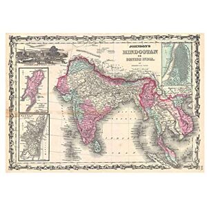 Wee Blue Coo Map Johnson 1862 India Southeast Asia Picture Wall Art Print Wee Blue Coo Map Johnson 1862 India Southeast Asia Picture Wall Art Print