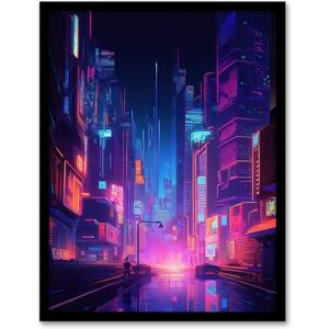 Artery8 Synthpop City Modern Neon Futuristic Cityscape Blue Purple Artwork Framed Wall Art Print A4 Artery8 Synthpop City Modern Neon Futuristic Cityscape Blue Purple Artwork Framed Wall Art Print A4
