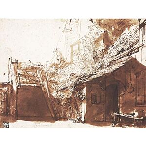 Fine Art Prints Rembrandt Niederländisches Bauernhaus in Licht und Schatten, großer Kunstdruck auf Leinwand, Premium-Poster Fine Art Prints Rembrandt Niederländisches Bauernhaus in Licht und Schatten, großer Kunstdruck auf Leinwand, Premium-Poster