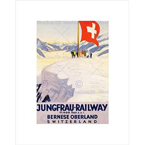 Wee Blue Coo TRAVEL ALPINE RAILWAY JUNGFRAU MOUNTAIN FLAG SWIS FRAMED ART PRINT B12X3378 Wee Blue Coo TRAVEL ALPINE RAILWAY JUNGFRAU MOUNTAIN FLAG SWIS FRAMED ART PRINT B12X3378