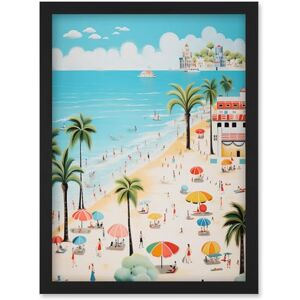 Artery8 Day at the Beach Summer Holidays Stylised Artwork Pastel Colour Vacation Tourists Coastal Landscape Artwork Framed Wall Art Print A4 Artery8 Day at the Beach Summer Holidays Stylised Artwork Pastel Colour Vacation Tourists Coastal Landscape Artwork Framed Wall Art Print A4