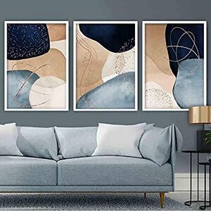 Artze Wall Art Abstract Art Print 3-Piece Set, 30 cm Width x 40 cm Height, Navy Blue/Beige/Gold Artze Wall Art Abstract Art Print 3-Piece Set, 30 cm Width x 40 cm Height, Navy Blue/Beige/Gold