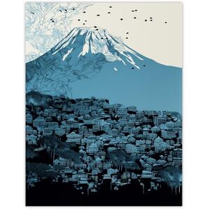 Wee Blue Coo Snow Capped Mount Fuji and Fujiyoshida City Elegant Monochrome Artwork in Blue Japanese Townscape Large Wall Art Poster Print Thick Paper 18X24 Inch Wee Blue Coo Snow Capped Mount Fuji and Fujiyoshida City Elegant Monochrome Artwork in Blue Japanese Townscape Large Wall Art Poster Print Thick Paper 18X24 Inch