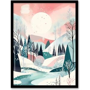 Wee Blue Coo Sunrise over Countryside Hills Boho Artwork Pink Teal Winter Forest River Landscape Artwork Framed Wall Art Print A4 Wee Blue Coo Sunrise over Countryside Hills Boho Artwork Pink Teal Winter Forest River Landscape Artwork Framed Wall Art Print A4