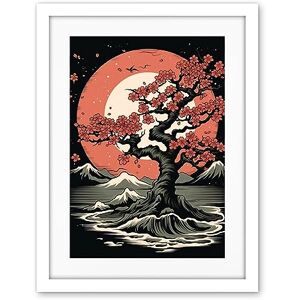 Artery8 Japanese Cherry Tree at Sunset Landscape Rockabilly Americana 50s Artwork Framed Wall Art Print 18X24 Inch Artery8 Japanese Cherry Tree at Sunset Landscape Rockabilly Americana 50s Artwork Framed Wall Art Print 18X24 Inch