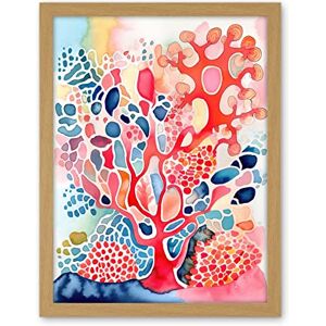 Artery8 Pink And Blue Coral Folk Art Watercolour Painting Artwork Framed Wall Art Print 18X24 Inch Artery8 Pink And Blue Coral Folk Art Watercolour Painting Artwork Framed Wall Art Print 18X24 Inch