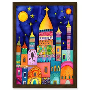 Artery8 Islamic Cityscape Moonlight Mosque Folk Art Artwork Framed A3 Wall Art Print Artery8 Islamic Cityscape Moonlight Mosque Folk Art Artwork Framed A3 Wall Art Print