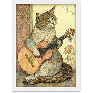 Artery8 Street Musician Cat with Guitar by Flower Pattern Mural Pastel Watercolour Illustration Artwork Framed Wall Art Print A4 Artery8 Street Musician Cat with Guitar by Flower Pattern Mural Pastel Watercolour Illustration Artwork Framed Wall Art Print A4