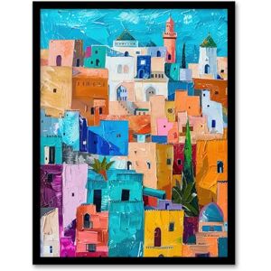 Artery8 Quirky Morocco Cityscape Oil Painting Colourful Living Room Artwork Framed Wall Art Print 18X24 Inch Artery8 Quirky Morocco Cityscape Oil Painting Colourful Living Room Artwork Framed Wall Art Print 18X24 Inch