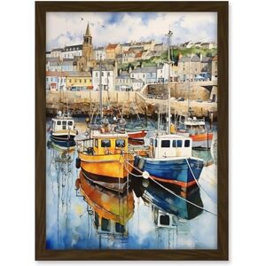 Artery8 Penzance Harbour Trawler Boats Promenade Watercolour Painting Cornwall Coastal Townscape Artwork Framed A3 Wall Art Print Artery8 Penzance Harbour Trawler Boats Promenade Watercolour Painting Cornwall Coastal Townscape Artwork Framed A3 Wall Art Print