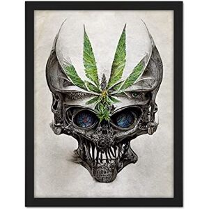 Doppelganger33 LTD Alien Skull with Marijuana Leaf Colour Pencil Illustration Artwork Framed Wall Art Print 18X24 inch Doppelganger33 LTD Alien Skull with Marijuana Leaf Colour Pencil Illustration Artwork Framed Wall Art Print 18X24 inch