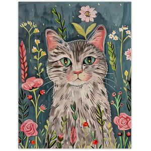 Artery8 Cat Lover Pet Portrait Night Time Flower Garden Living Room Extra Large XL Wall Art Poster Print Artery8 Cat Lover Pet Portrait Night Time Flower Garden Living Room Extra Large XL Wall Art Poster Print
