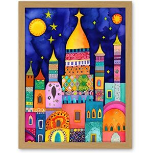 Artery8 Islamic Cityscape Moonlight Mosque Folk Art Artwork Framed Wall Art Print 18X24 Inch Artery8 Islamic Cityscape Moonlight Mosque Folk Art Artwork Framed Wall Art Print 18X24 Inch