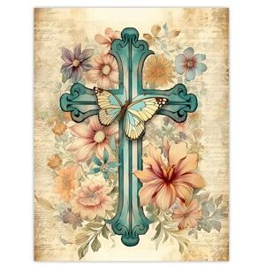 Artery8 Flowery Cross Upcycle Watercolour Painting Pastel Colour Flower Blooms and Butterfly Extra Large XL Wall Art Poster Print Artery8 Flowery Cross Upcycle Watercolour Painting Pastel Colour Flower Blooms and Butterfly Extra Large XL Wall Art Poster Print